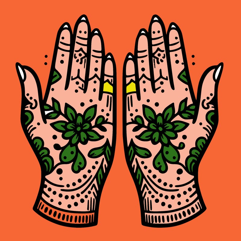 hands with henna design that can be colored in