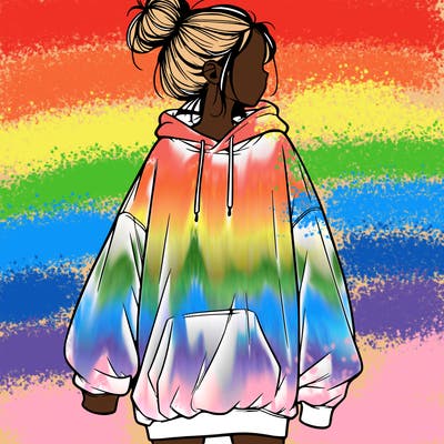 realistic girl with a oversized sweatshirt on and a bun