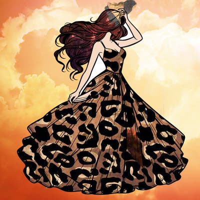 realistic woman with dress flowing in the wind