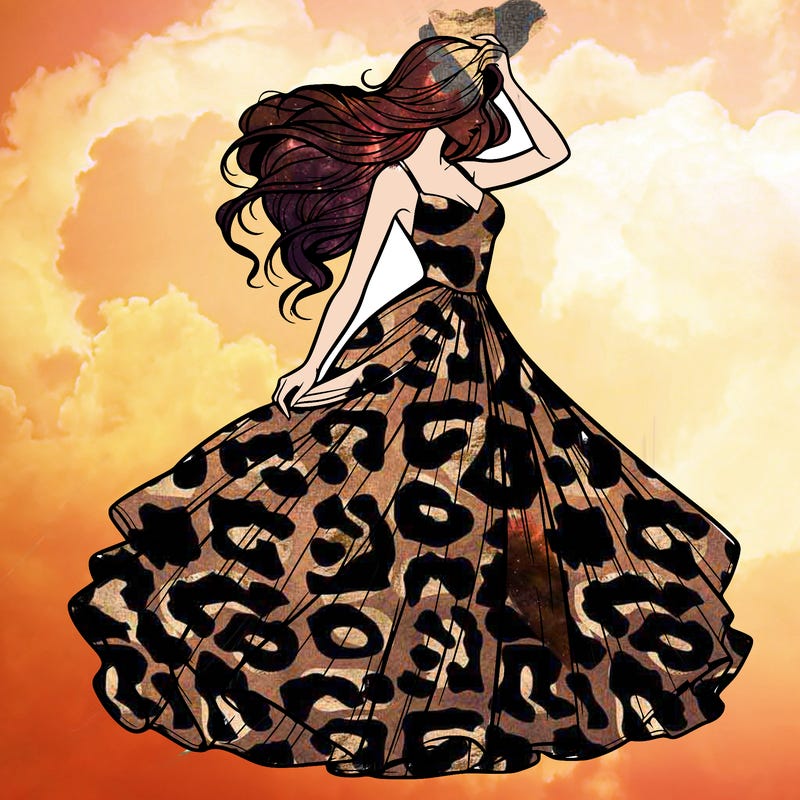 realistic woman with dress flowing in the wind