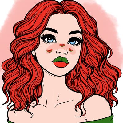 realistic girl with wavy hair and lips