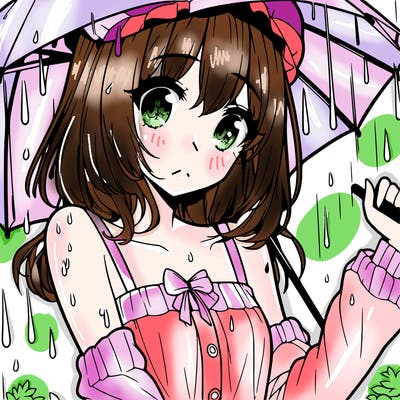 pretty anime girl in the rain