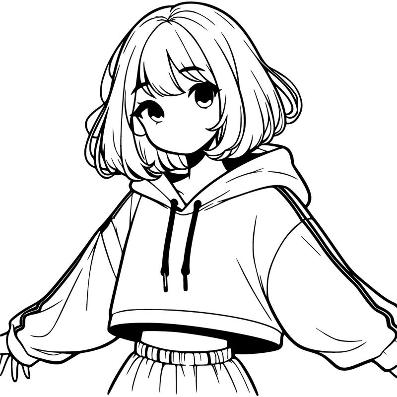 cute realistic girl in crop top with unzipped hoodie