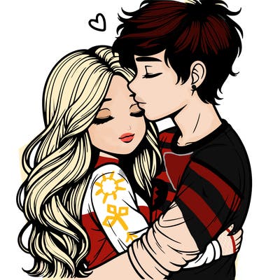 a realistic couple boy and girl hugging and kissing