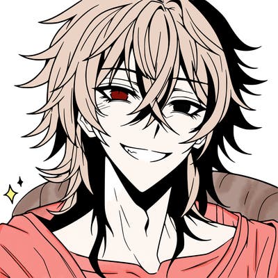 hot anime boy with long ish hair and a has a grin