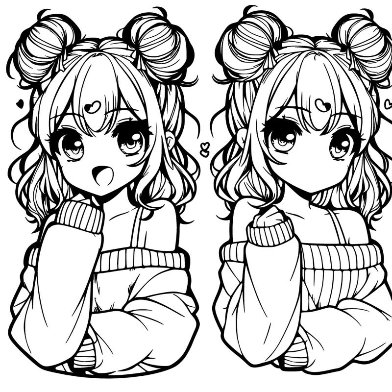 beautiful anime girl with two duts and a polover