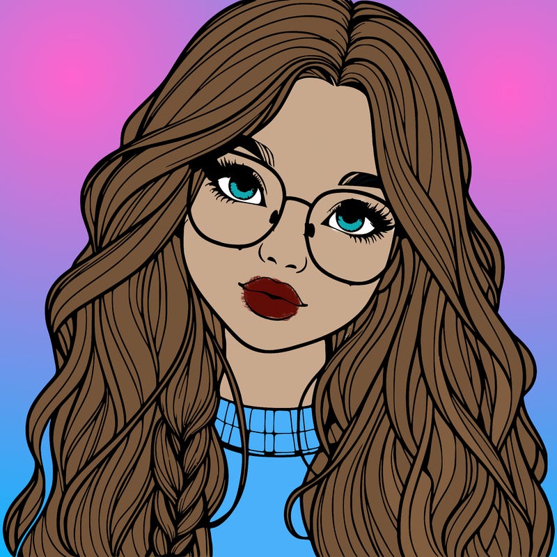 girl with long hair and freckles and glasses realistic