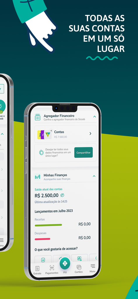 Sicoob - Panel de la aplicación Sicoob que muestra el agregador financiero y las herramientas de gestión de finanzas personales