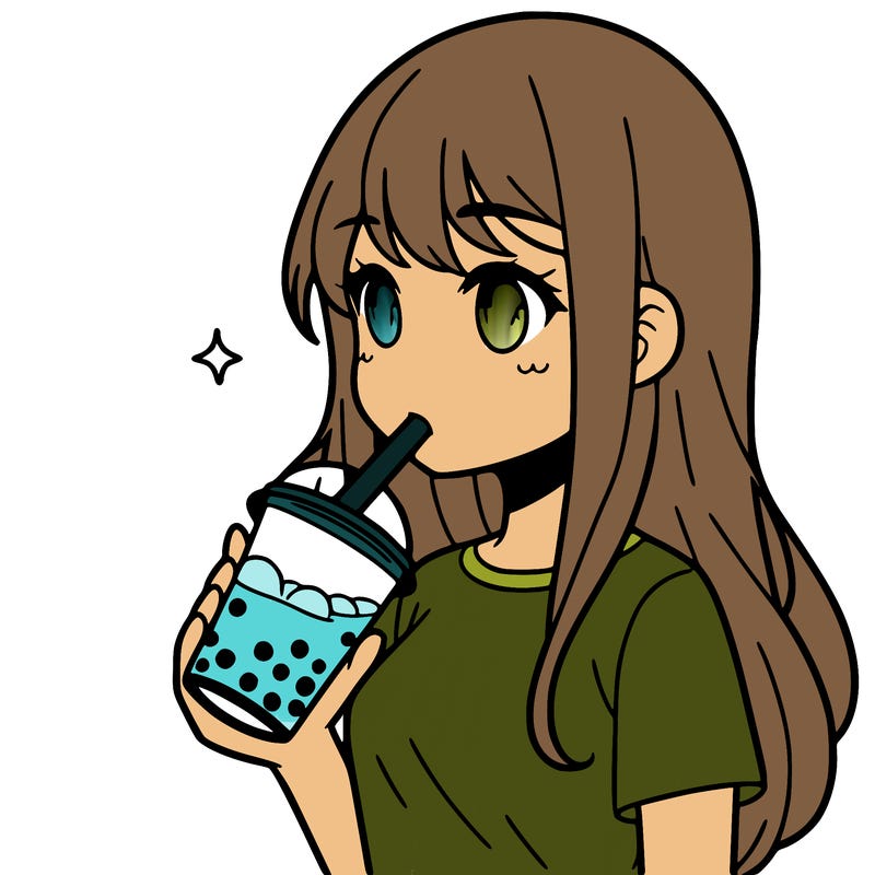 manga girl drinking boba