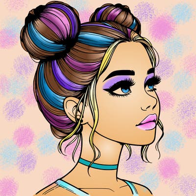 realistic girl with buns on the top of her head