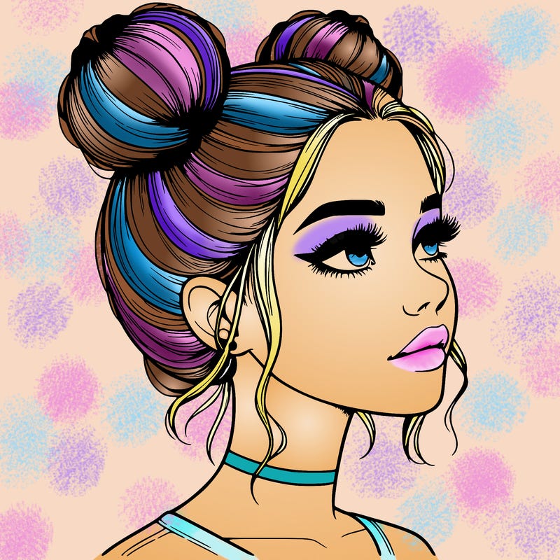 realistic girl with buns on the top of her head