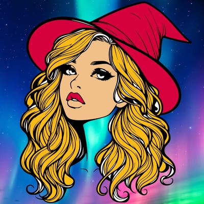 realistic witch girl with wavy hair and lips