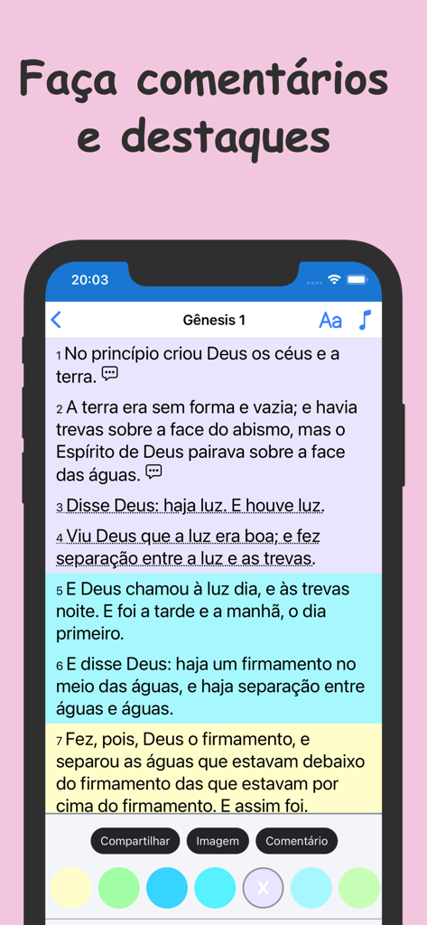 Bíblia Adventista: Meditação - Interface do aplicativo Bíblia Adventista mostrando versículos bíblicos destacados e ferramentas de estudo.