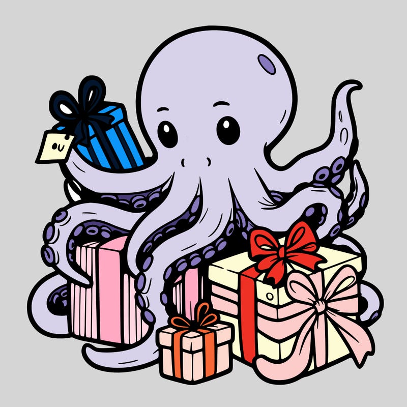 an octopus wrapping gifts