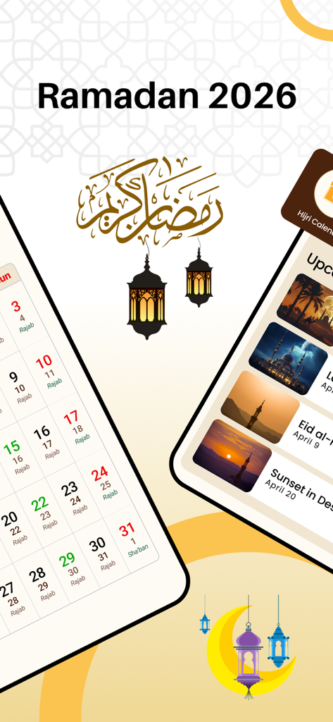 Islamic Hijri Calendar 2026 - La aplicación Calendario Islámico Hégira 2026 que muestra las fechas de Ramadán y los próximos eventos religiosos