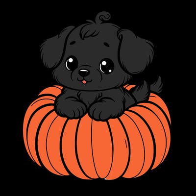 cute little puppy in a pumpkin