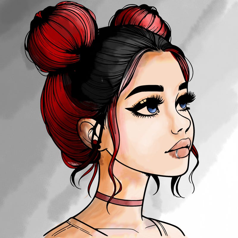 realistic girl with buns on the top of her head