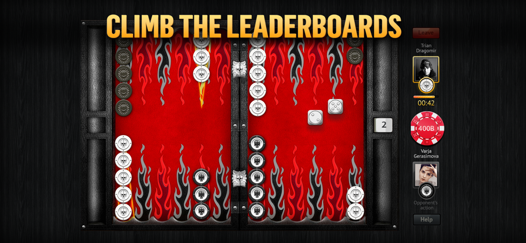PlayGem Backgammon Live Online - A competitive live backgammon match in PlayGem featuring a fire themed board and player profiles