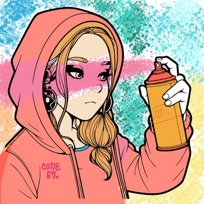 a realistic girl, spray painting