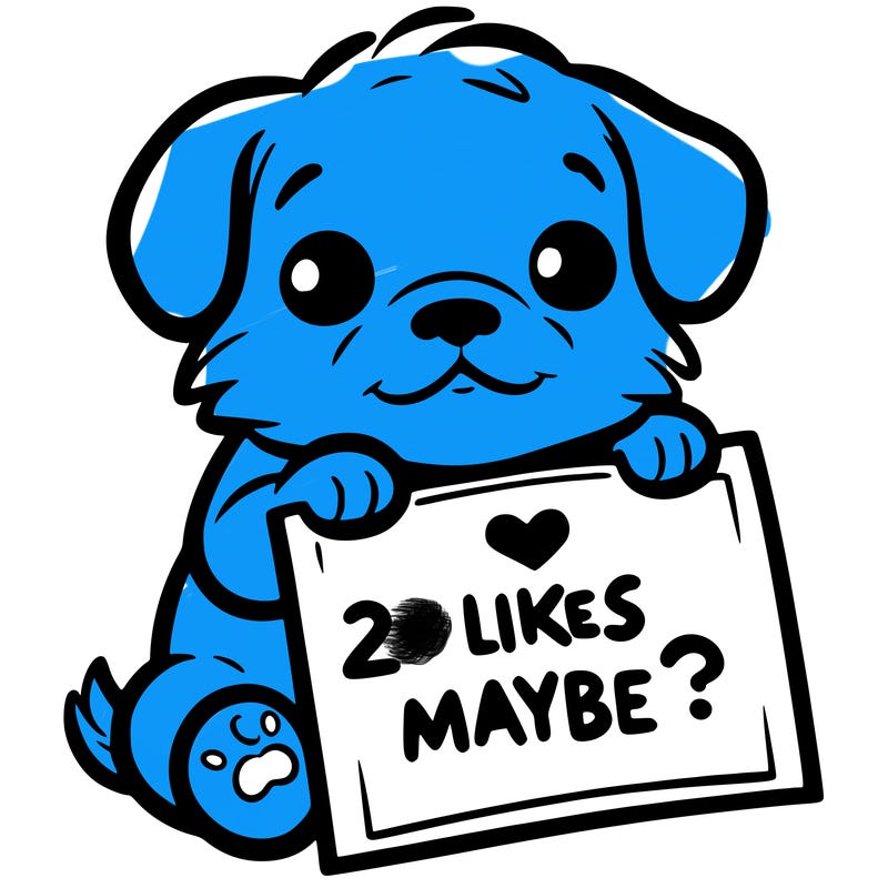 a puppy holding a sign that says 2 likes maybe?