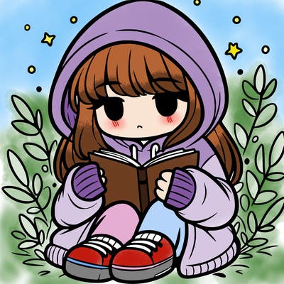 girl in oversized hoodie reading a book