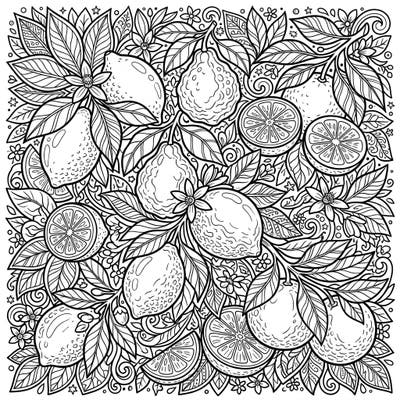 Unleash your creativity with this intricately designed coloring page featuring a bountiful array of citrus fruits. Perfect for teens, this detailed illustration of lemons, oranges, and bergamots offers a refreshing and engaging artistic challenge.