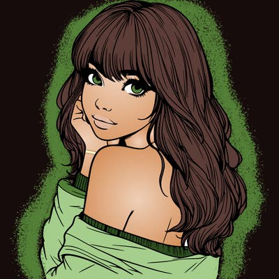 realistic girl with bangs looking over her shoulder