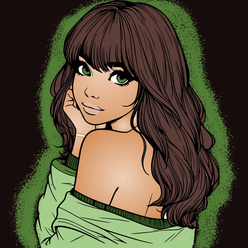 realistic girl with bangs looking over her shoulder