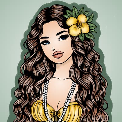 realistic beautiful hawaiian woman,long dress,haku lei, lips
