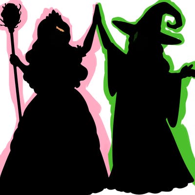 detailed realistic split of a princess and a witch