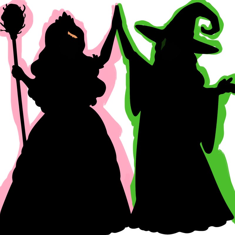 detailed realistic split of a princess and a witch