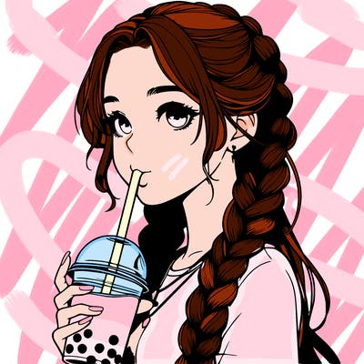 realistic girl with braided hair drinking boba