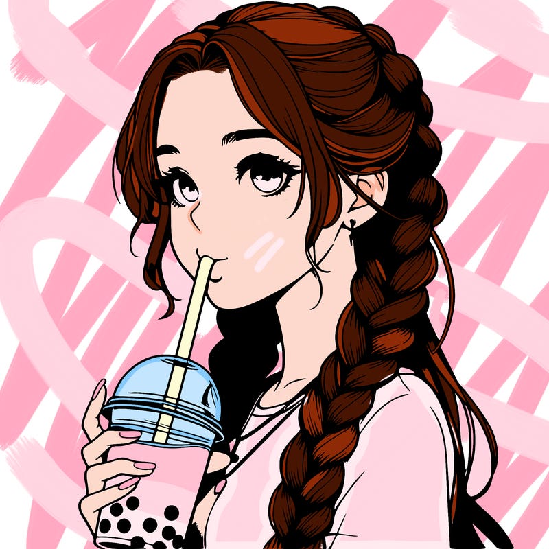 realistic girl with braided hair drinking boba