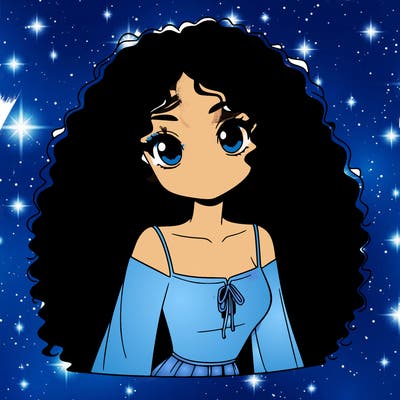 a black anime girl with long afro hair