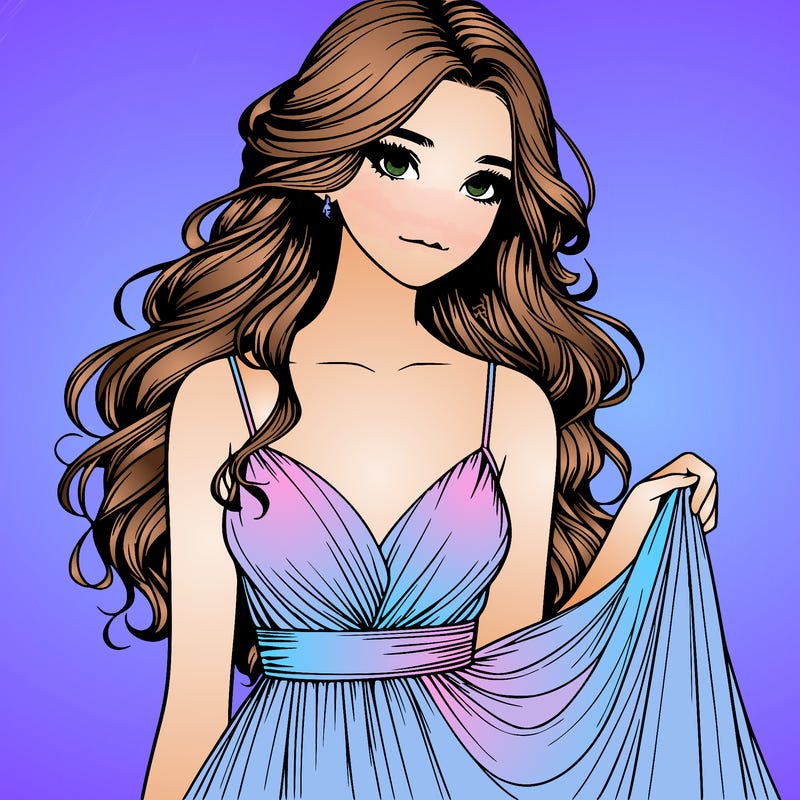 realistic girl in flowy silky prom dress