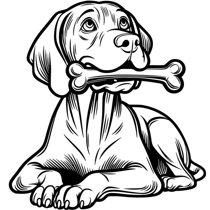 hungarian vizsla with bone in mouth