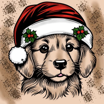 realistic dog wearing a santa hat