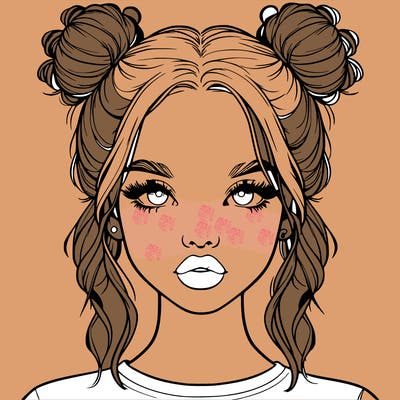 realistic girl with two buns in hair and lips