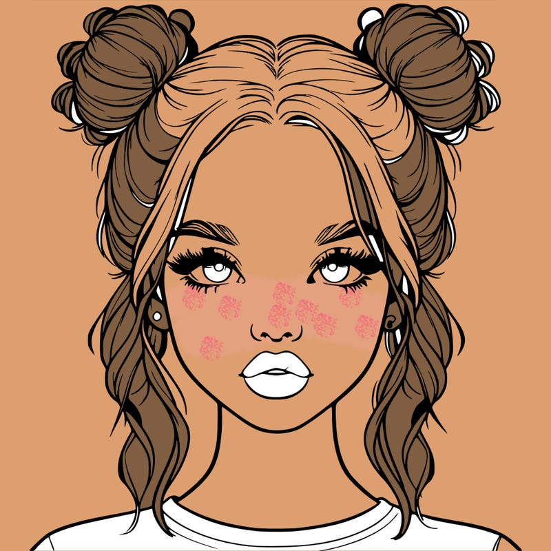 realistic girl with two buns in hair and lips