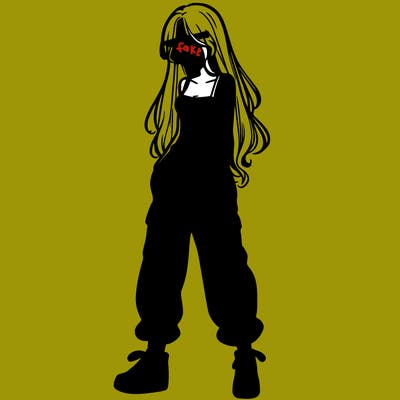 girl in baggy pants crop top and long hair