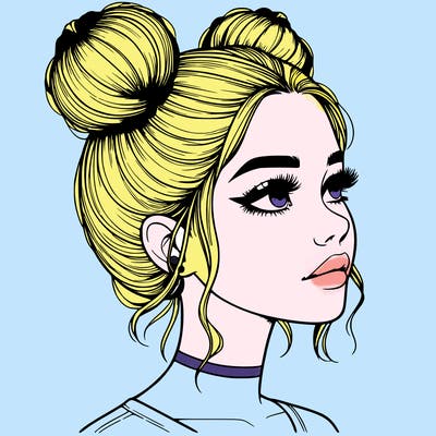 realistic girl with buns on the top of her head