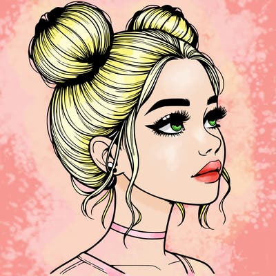 realistic girl with buns on the top of her head