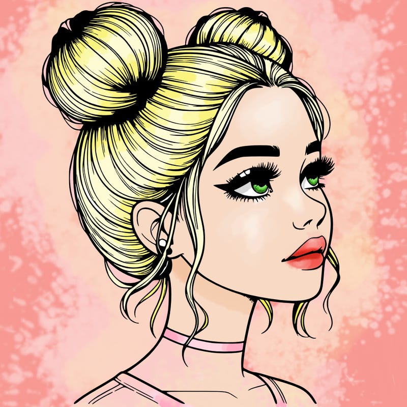 realistic girl with buns on the top of her head