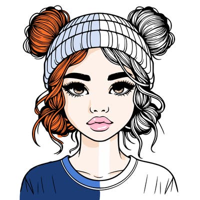 realistic girl with buns in her hair with a beanie on