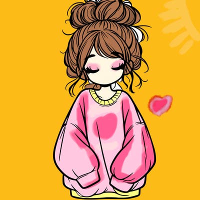 girl with baggy sweatshirt and messy bun