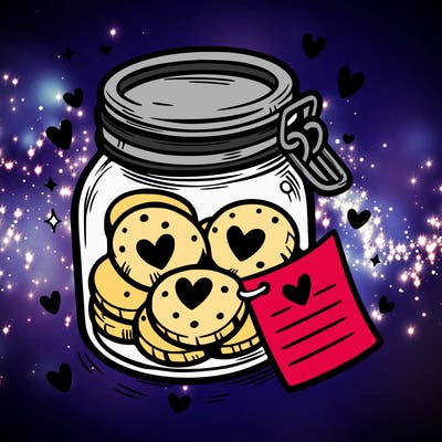 a jar of heart-shaped cookies with a love note.
