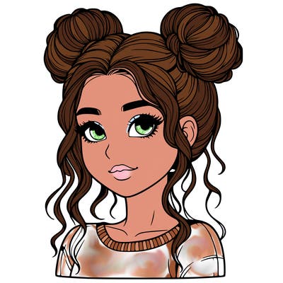 realistic girl with two buns in her hair