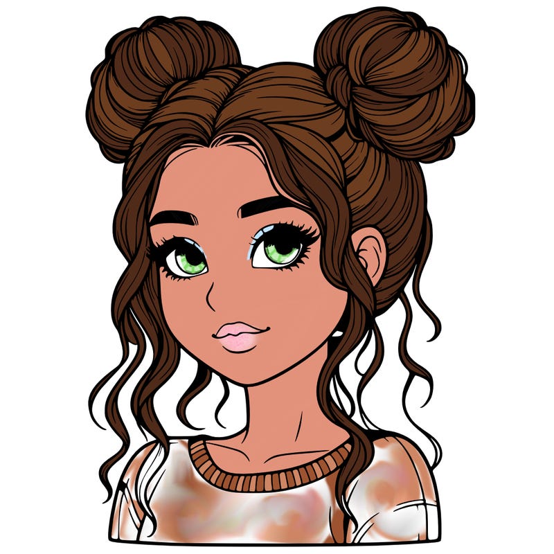 realistic girl with two buns in her hair