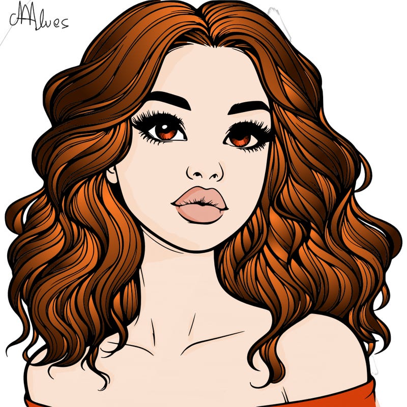 realistic girl with wavy hair and lips