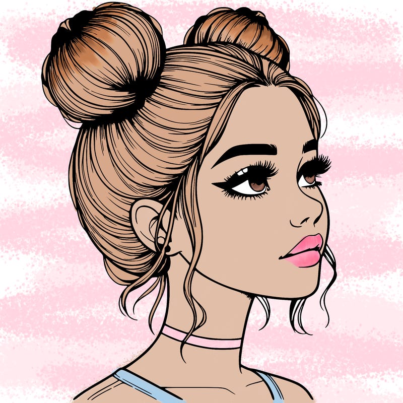 realistic girl with buns on the top of her head